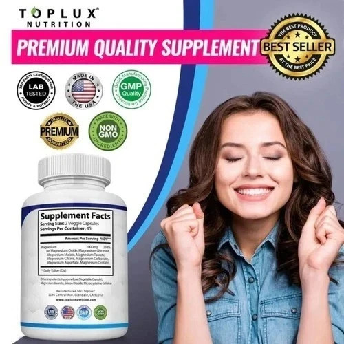 Toplux Magnesium Complex 8 Essential Magnesium Supplement 1000mg 90 Capsules