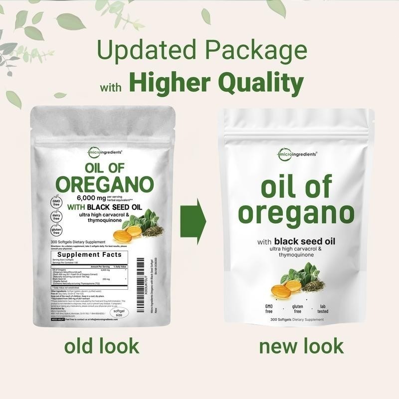 2 in 1 Oil of Oregano & Black Seed Softgels Count with Carvacrol,Immune Support