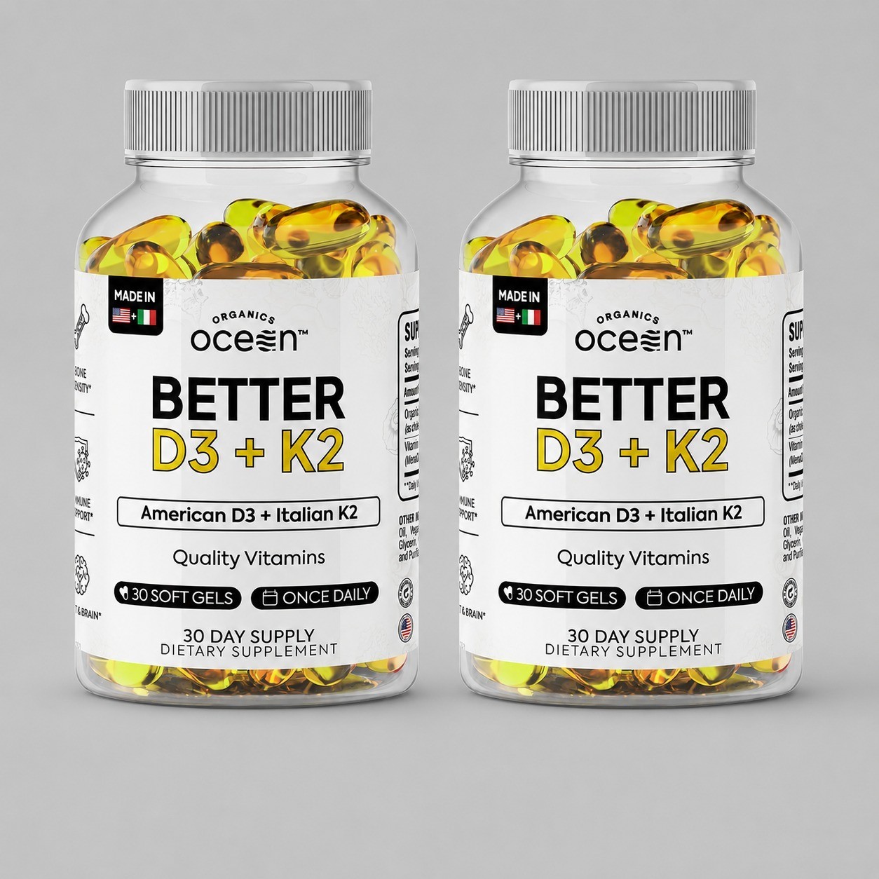 2 pack Organics Ocean Better D3 + K2, Organic Vitamin Supplement, 60-Day Supply