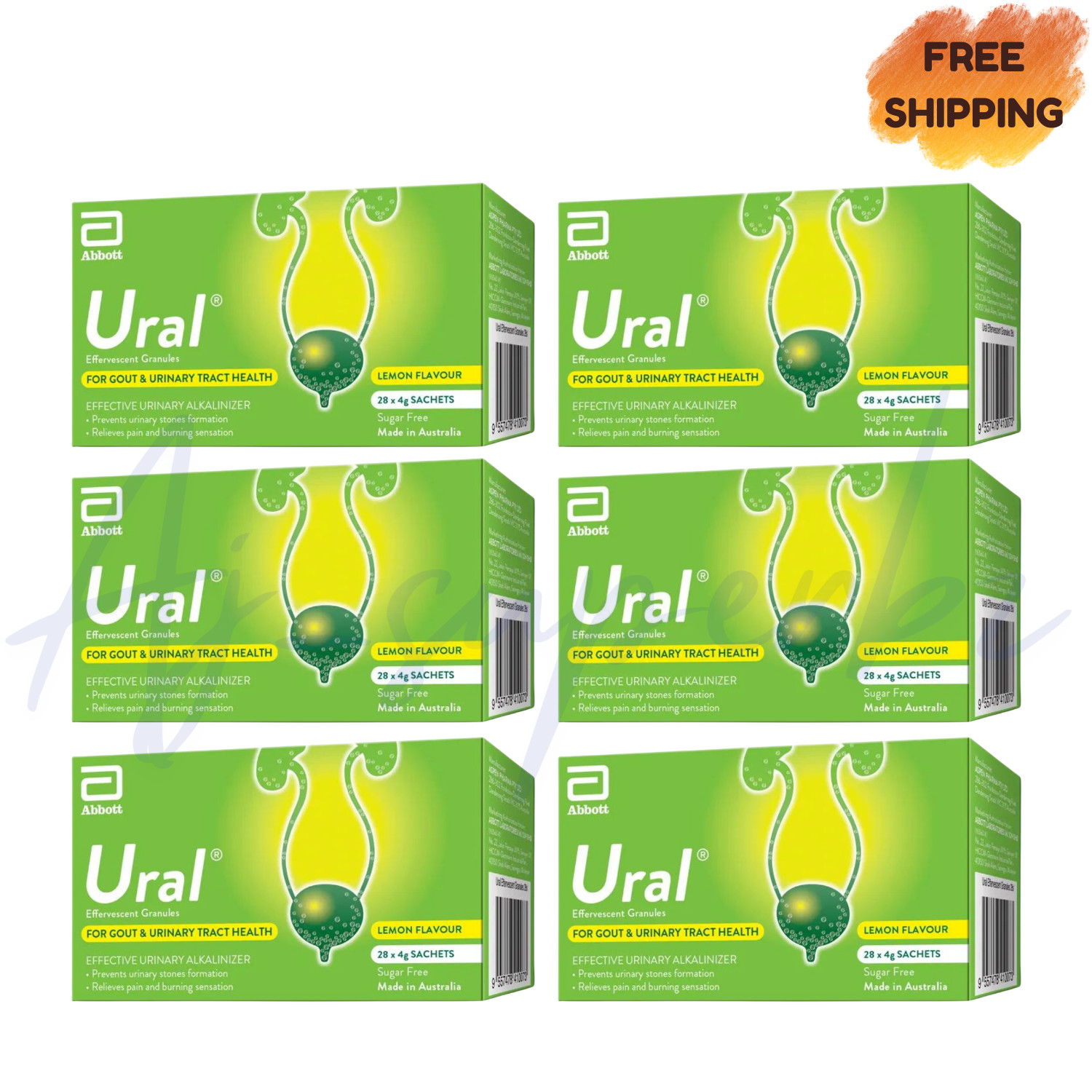 6x Abbott Ural Effervescent Granules Urine Alkalinizer 4g x 28 sachets
