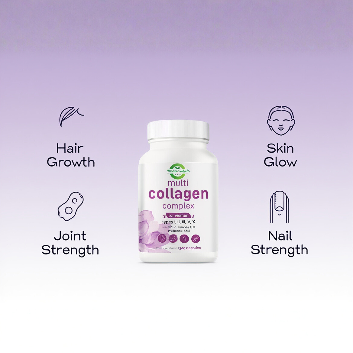 Multi Collagen 8 in 1 Complex for Women ~ 240 Capsules ~ Type I, II, III, V, X