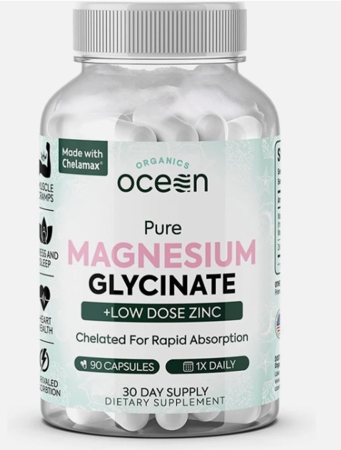 1-3PACKS Organics Ocean Pure Magnesium Glycinate Strength Chelated- 90 CT