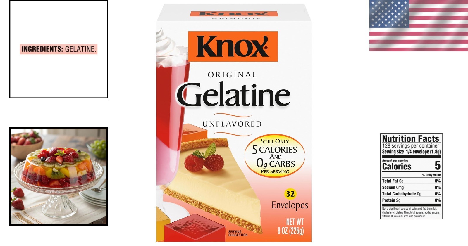 Unflavored Gelatin 32 Count Sealed Packets for All Ages Delicious Desserts