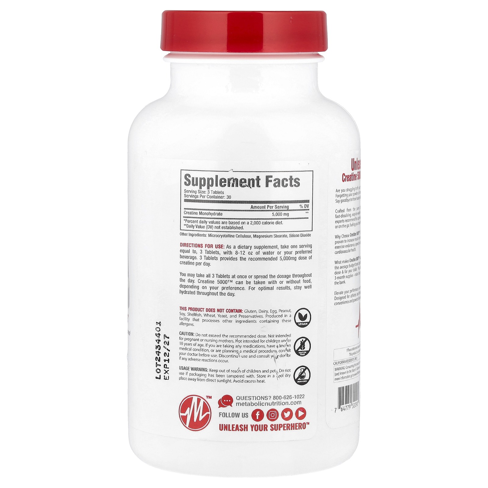 Creatine 5000™, 90 Tablets (1,666 mg per Tablet)