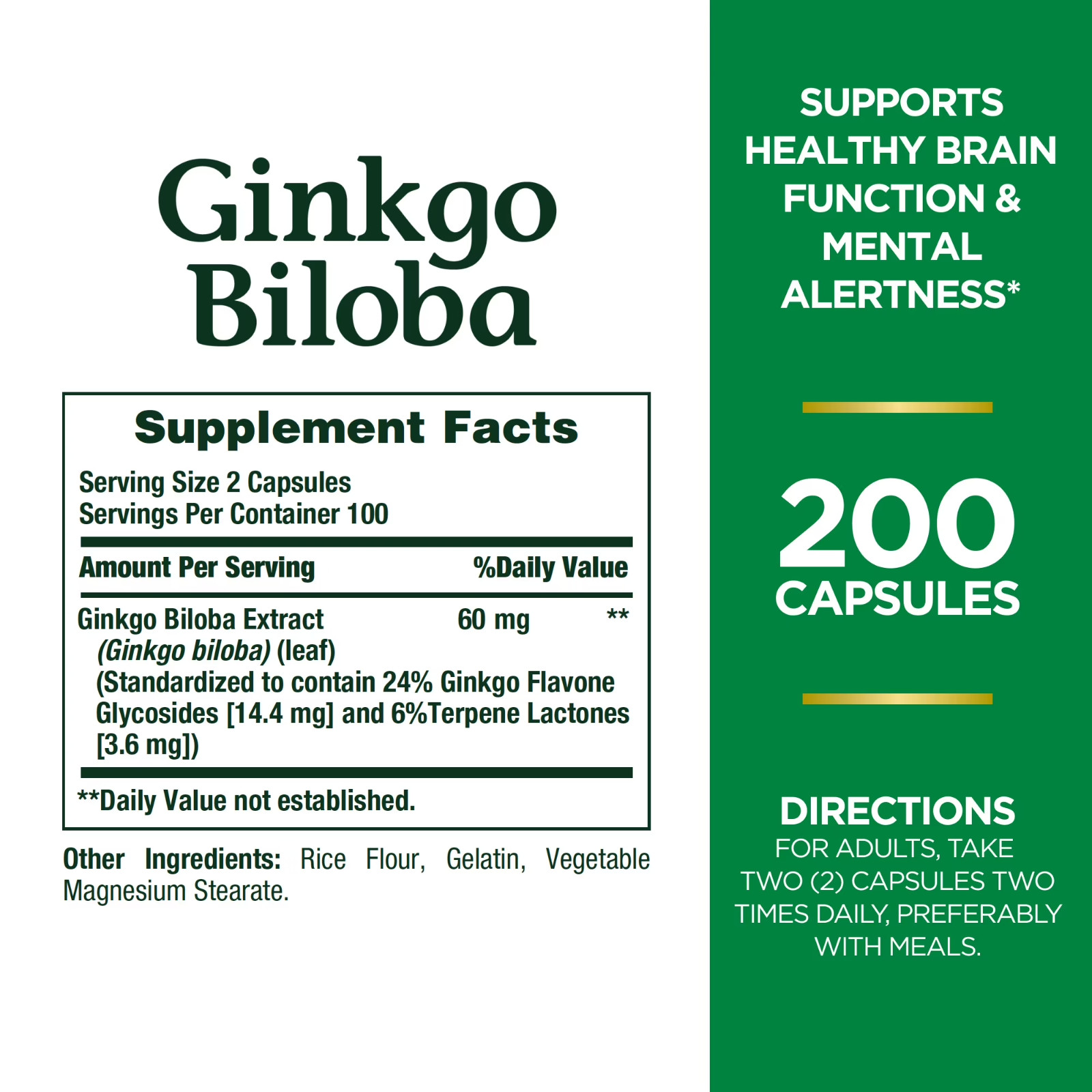 Nature’s Bounty Ginkgo Biloba Capsules, 60 Mg, 200 Ct