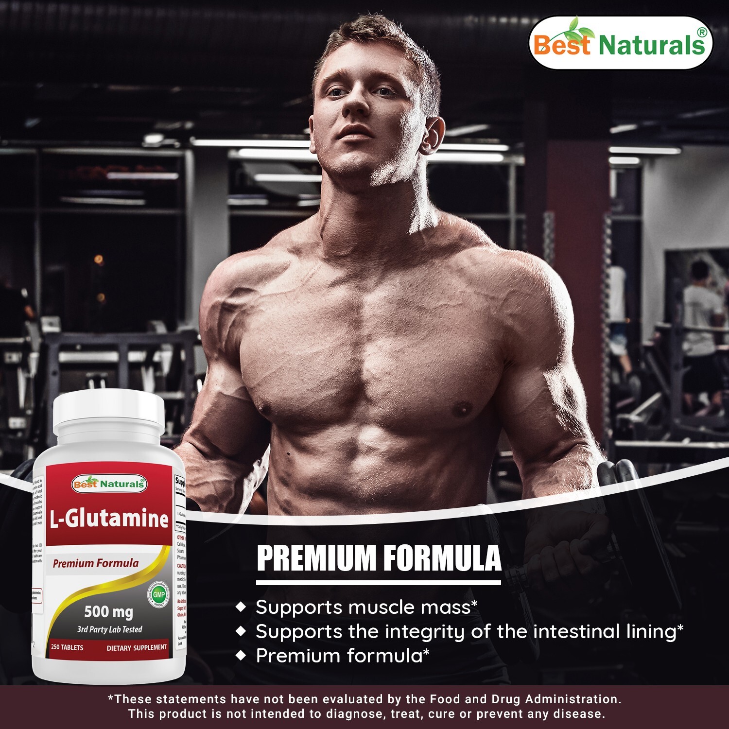 Best Naturals L-Glutamine 500mg, 250 Tablets