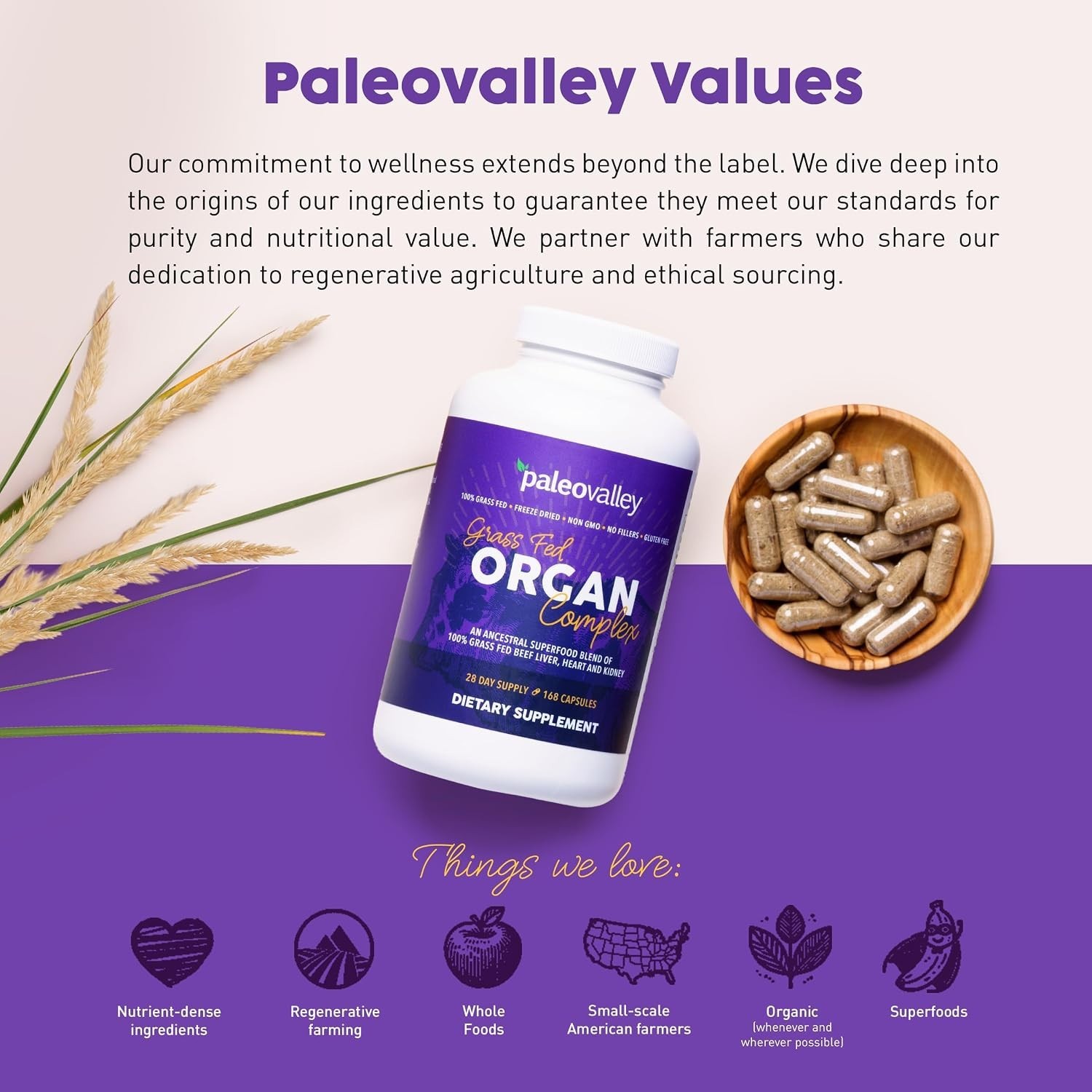 Paleo-Friendly Grass-Fed Beef Organ Complex – Nutritional Capsules, Unflavored