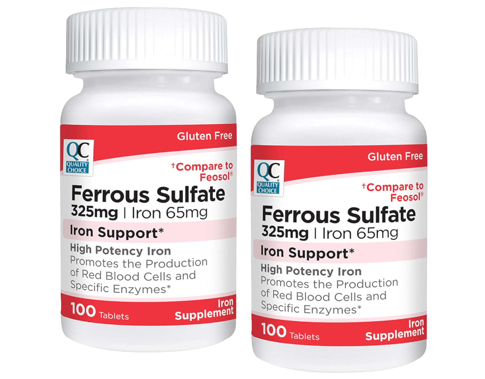 Quality Choice Ferrous Sulfate 325mg Iron Tablets, 100 Count – Pack of 2
