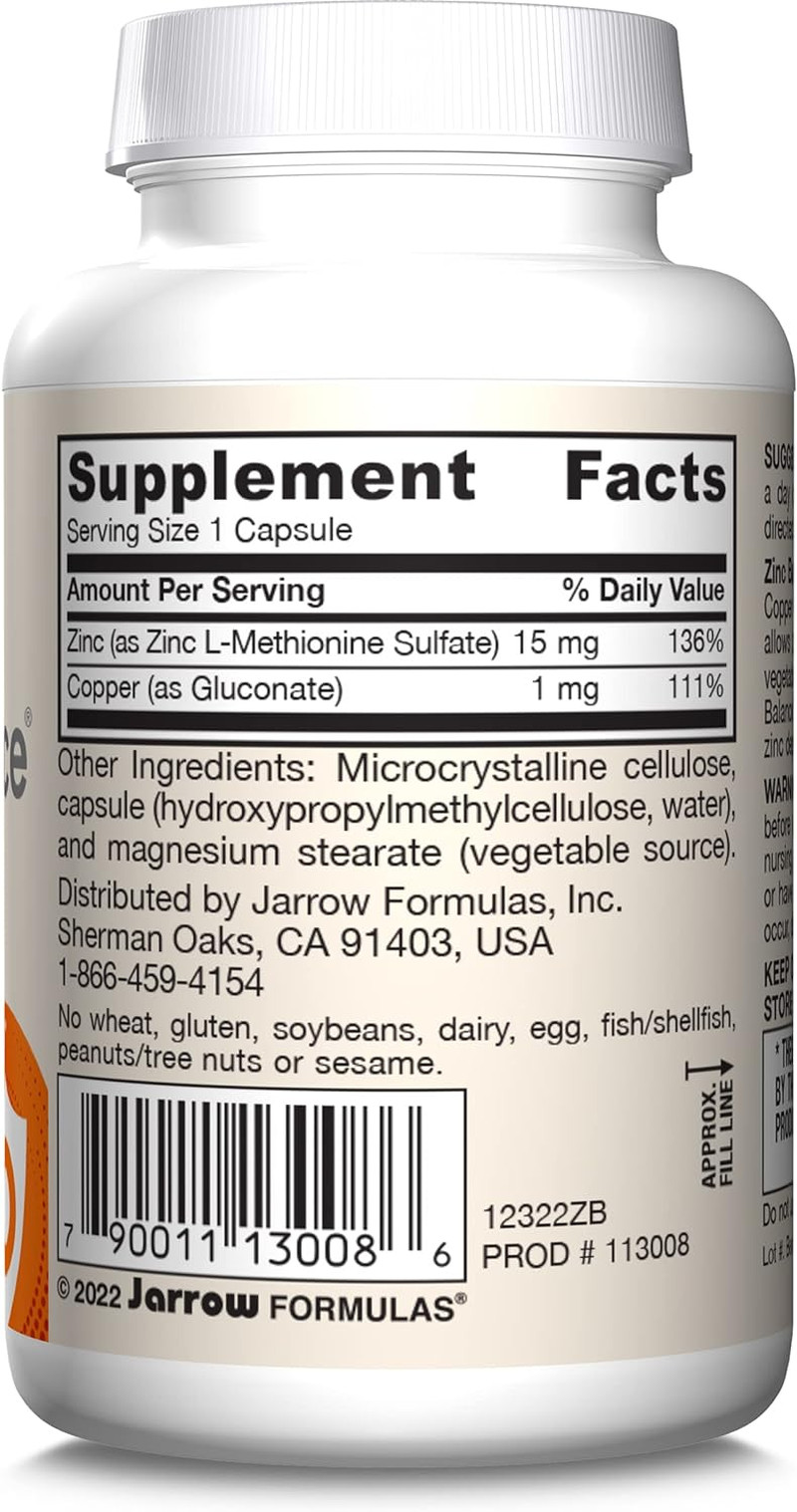 Zinc Balance 15 Mg – 100 Servings (Veggie Caps) – Includes Coppe