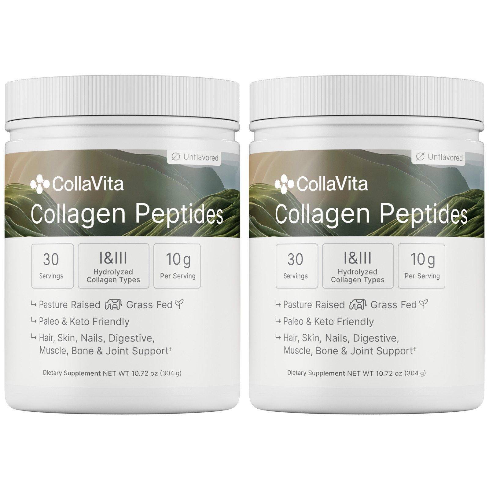 Grass-Fed Collagen Peptides Powder Hydrolyzed Type I III Hair Skin Joint 2x10oz