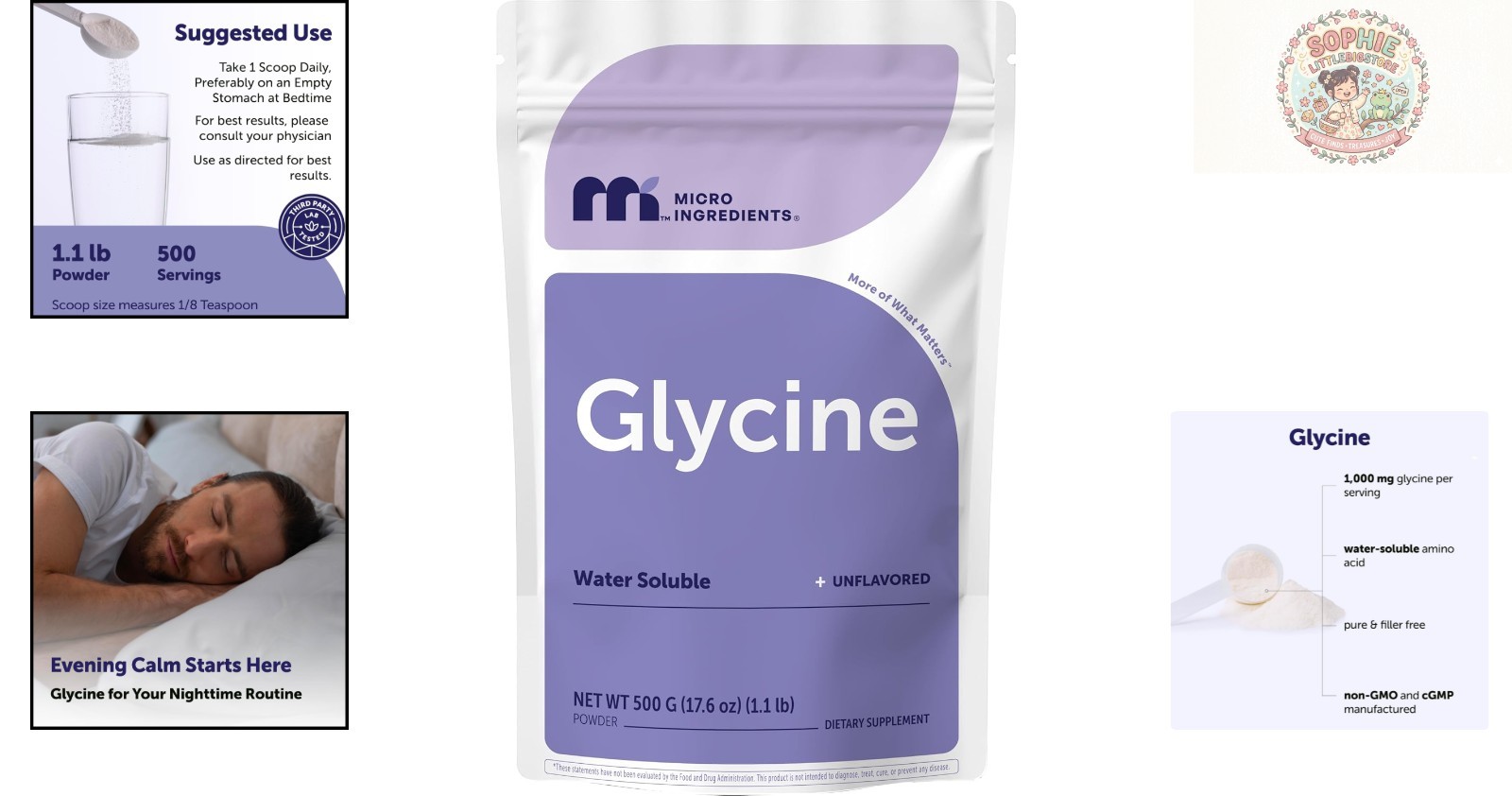 Glycine Powder 1.1 Pound – 1000mg/Serving for Sleep & Neurotransmitter Boost