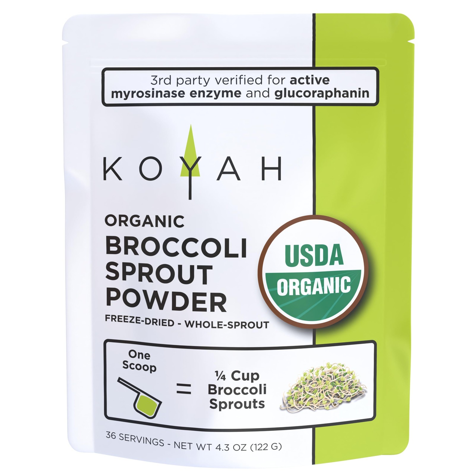 Organic Broccoli Sprout Powder, 36 Servings, Freeze-Dried, Tested for Myrosinase