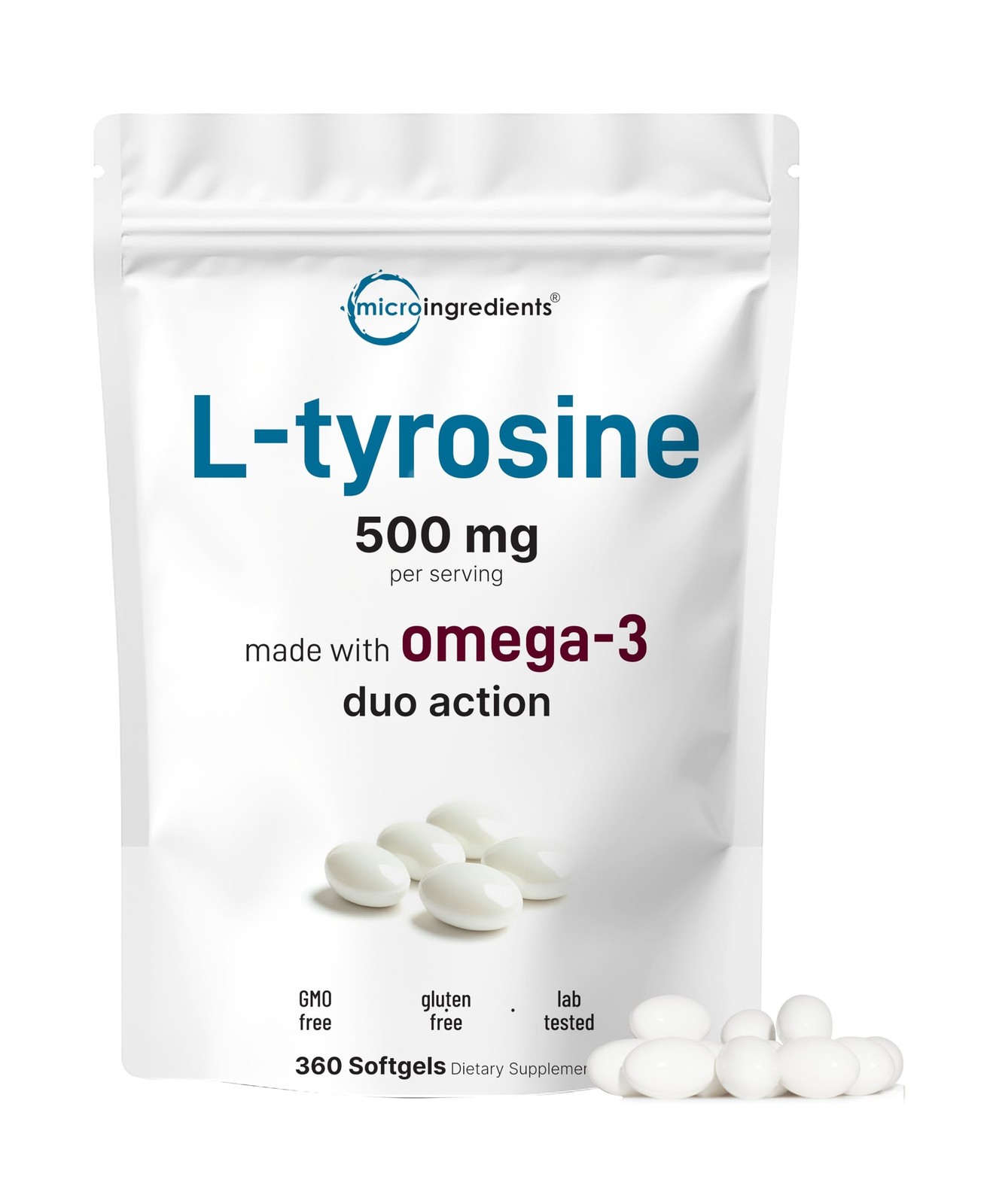 L Tyrosine Supplement 500mg with Omega-3, 360 Softgels | Duo Ac… FAST USA SHIP