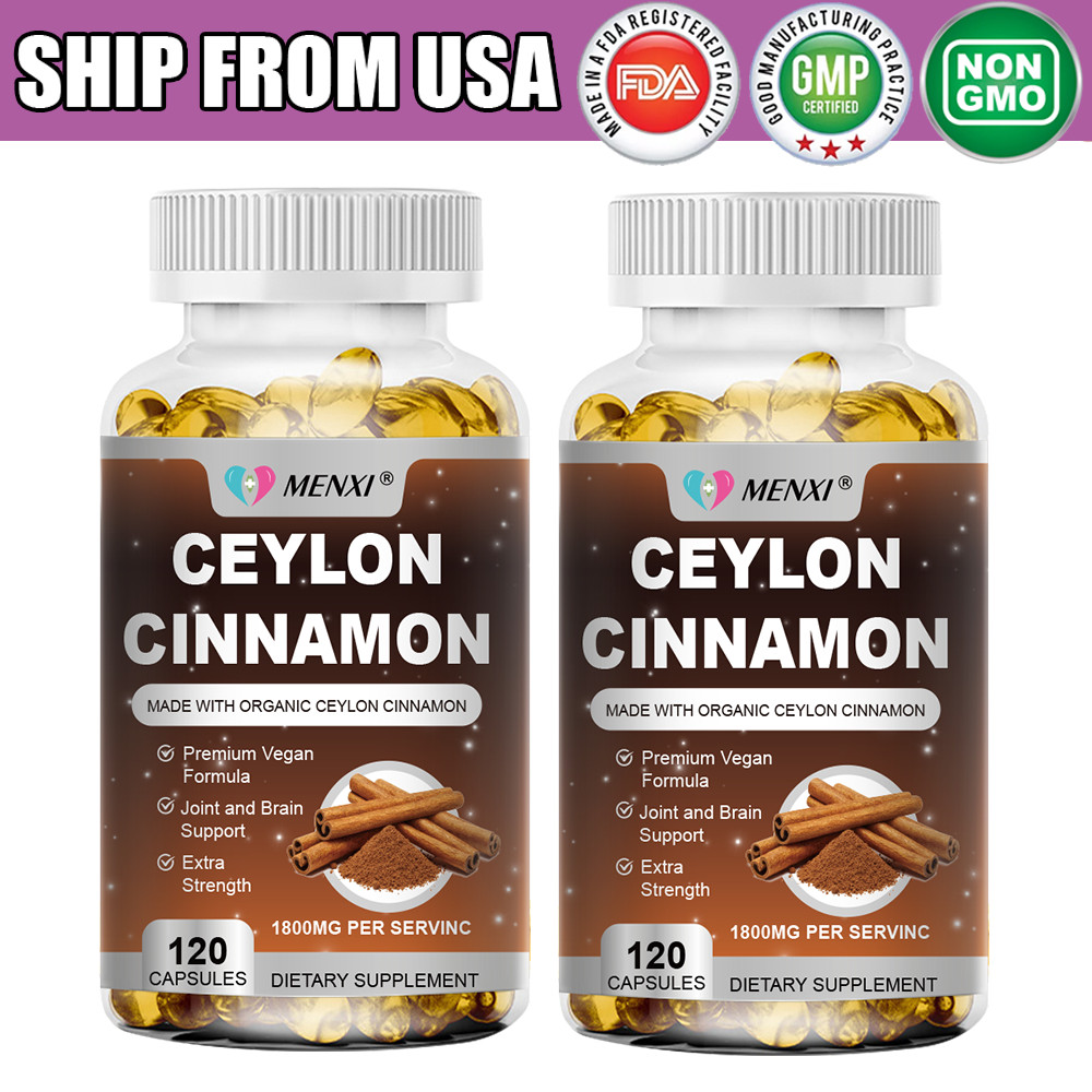 Organic 1800mg Ceylon Cinnamon Capsules Potency Blood Sugar Support 240 Pills