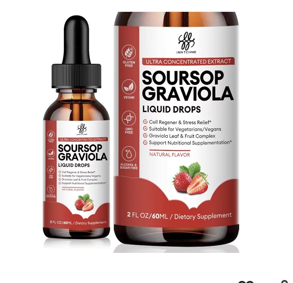 Soursop Graviola Liquid Drop 1800 Mg Strawberry Flavored Expires 04/2027