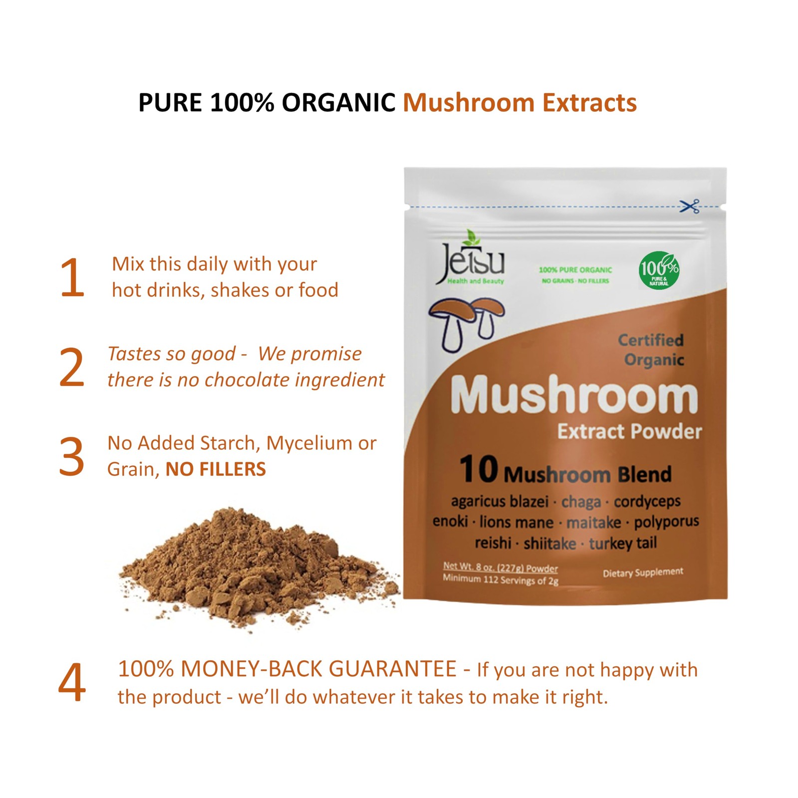 Mushroom Extract Powder Powerful 10 Blend, Organic Lions Mane, Cordyceps, Re…