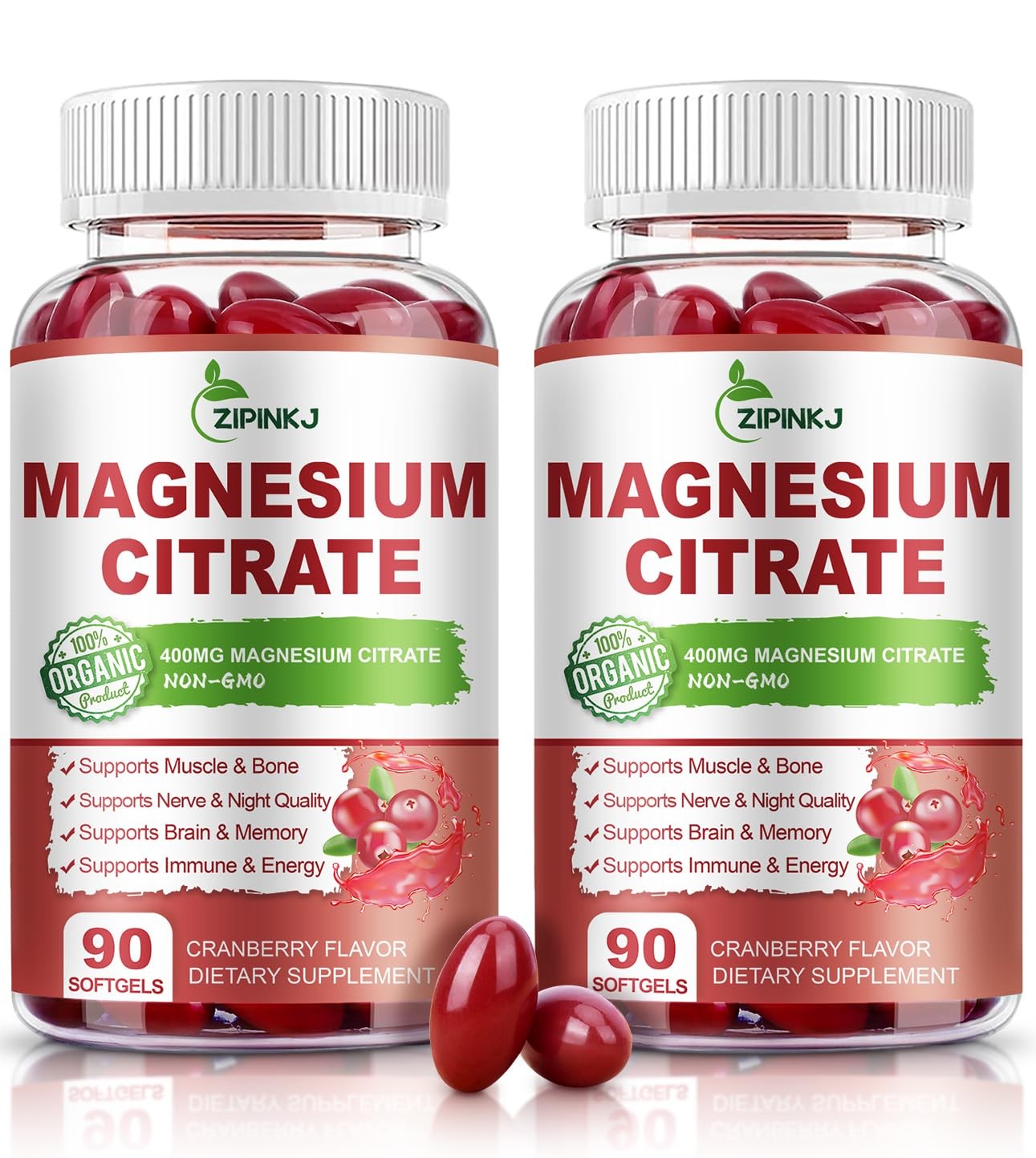 Magnesium Citrate Supplements for Women/Men, 90 Count (Pack of 2)