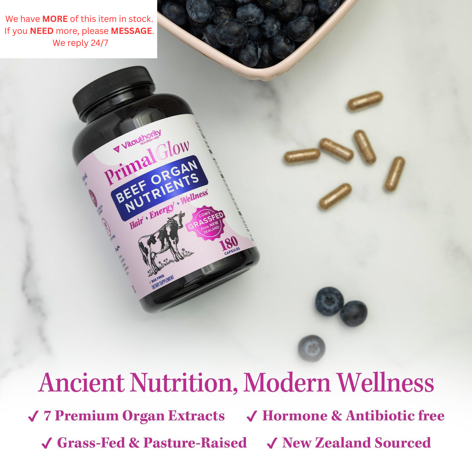 Beef Organ Supplement for Women | Grass-Fed, 180 Count (Pack of 1)