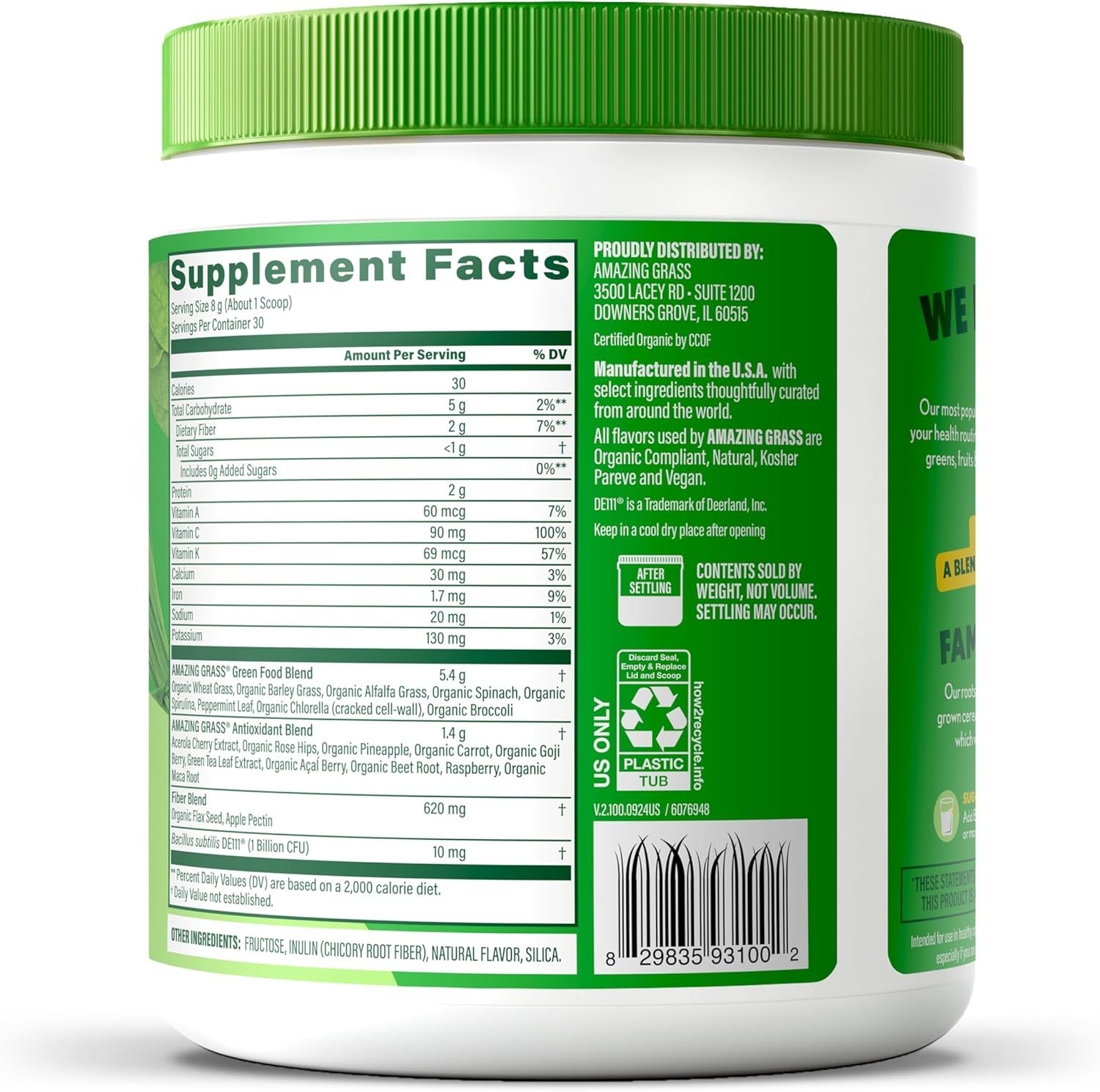 Amazing Grass Super Greens Superfood Powder, Organic, 30 Servings, Value Size