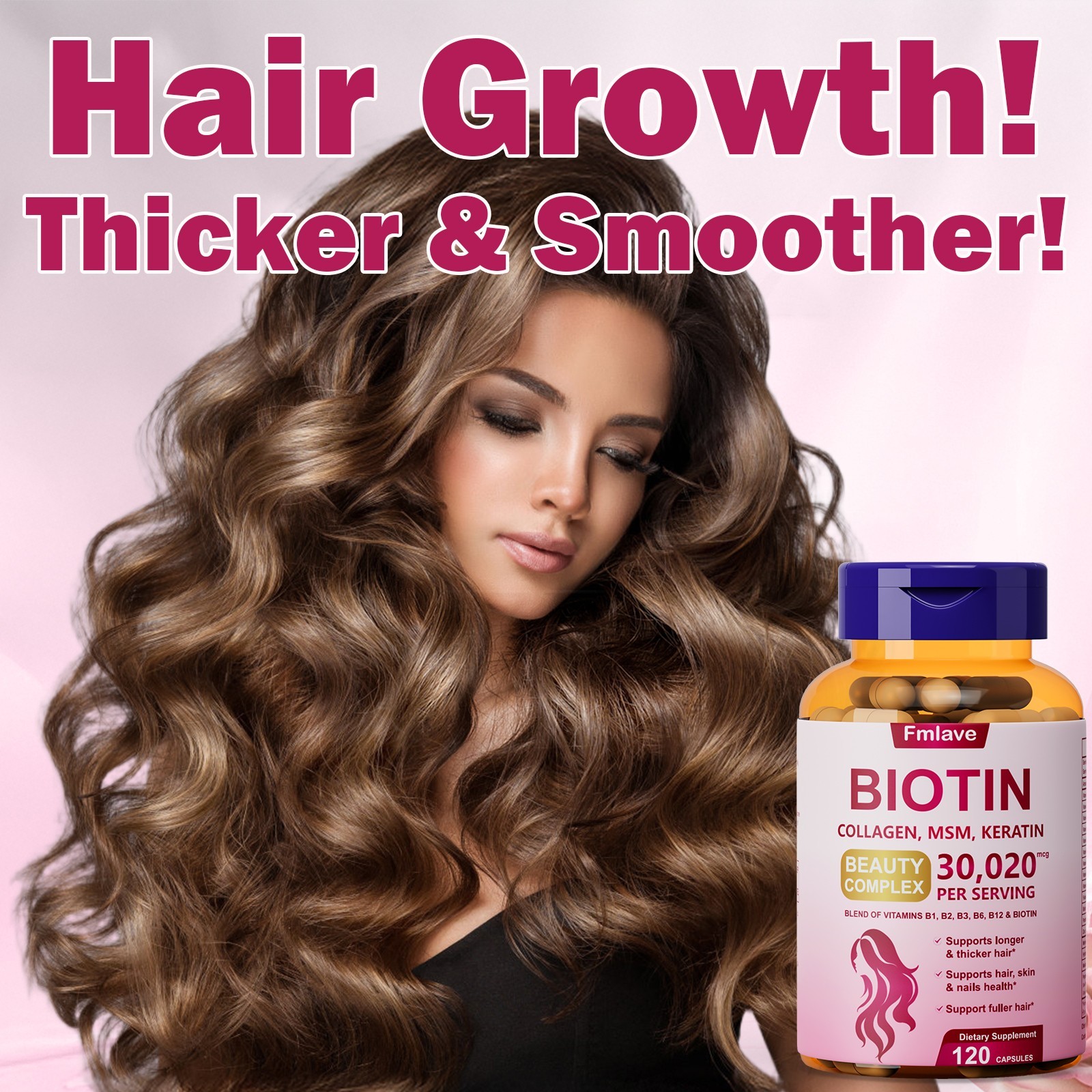 Hair Growth Vitamins for Women Men | Biotin 10,000mcg, Collagen Keratin 120 caps