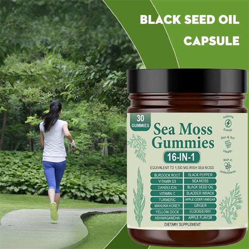 Premium 16 in 1 Organic Sea Moss Gummy | Irishmoss Extract 6000Mg | Green Apple