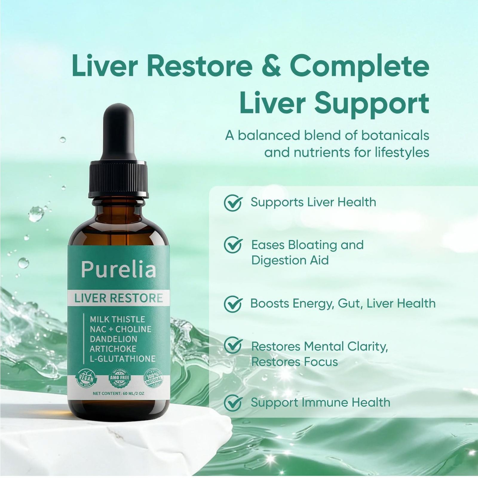 Purelia Liver Restore, full Liver Support Supplement With Milk Thistle 60ml