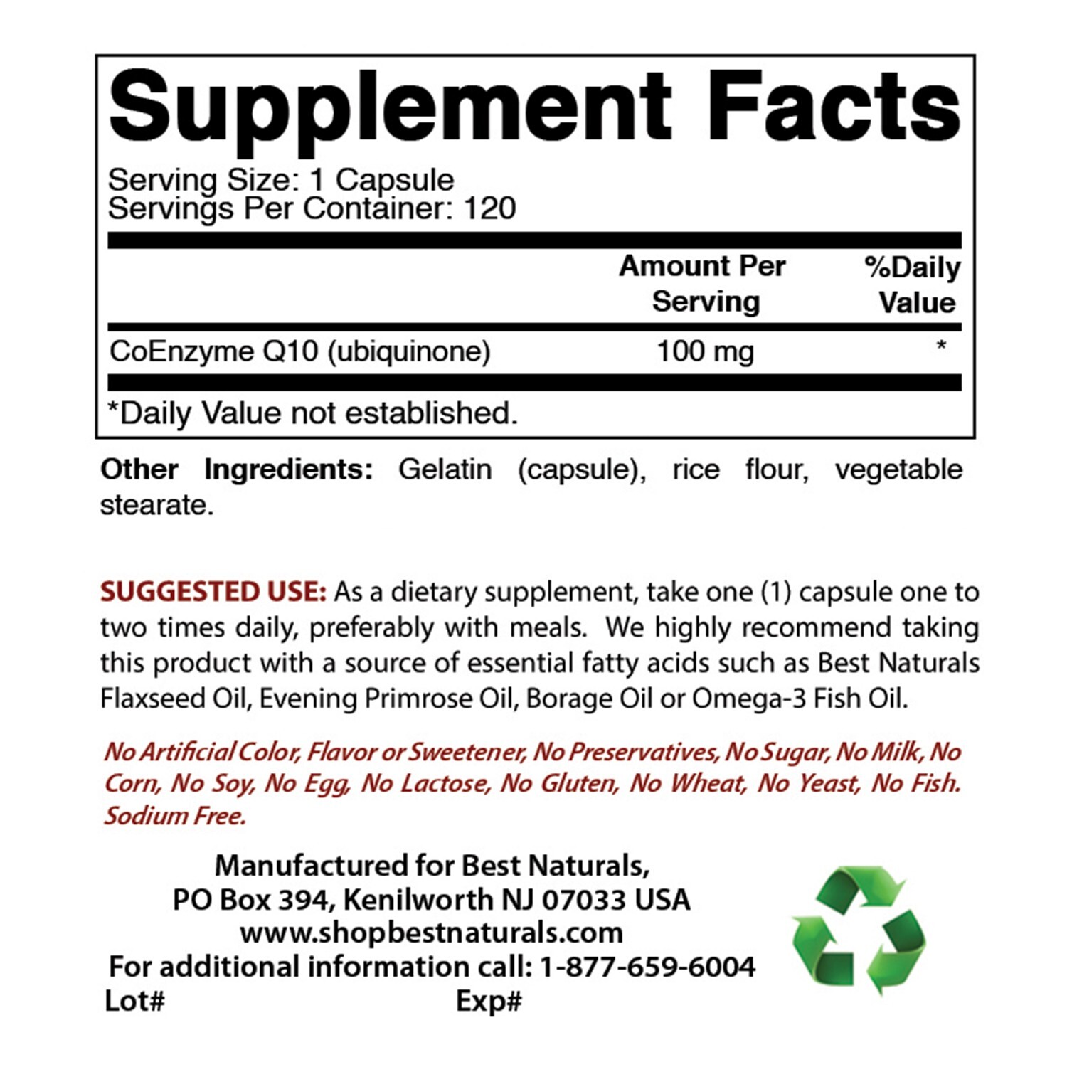 Best Naturals CoQ10 100 mg 120 Capsules