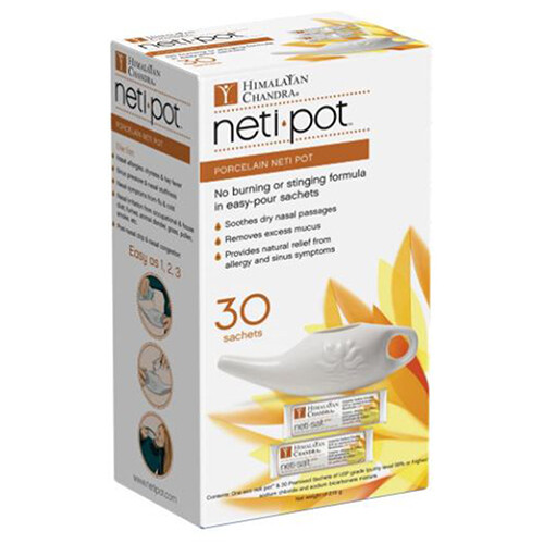 Porcelain Neti Pot with Neti Salt Sachets 8 Oz By Himalayan Institute