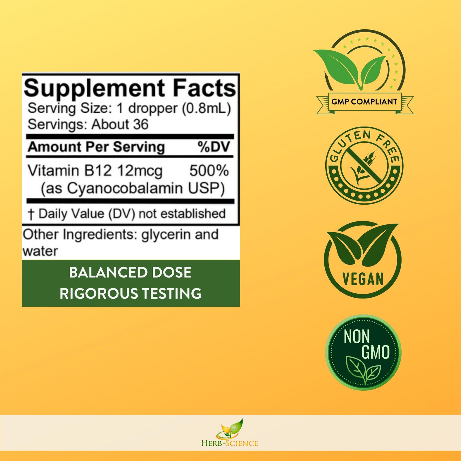 Herb-Science Liquid Vitamin B12 – Cold-Pressed High Absorption Vegan Alcohol-…