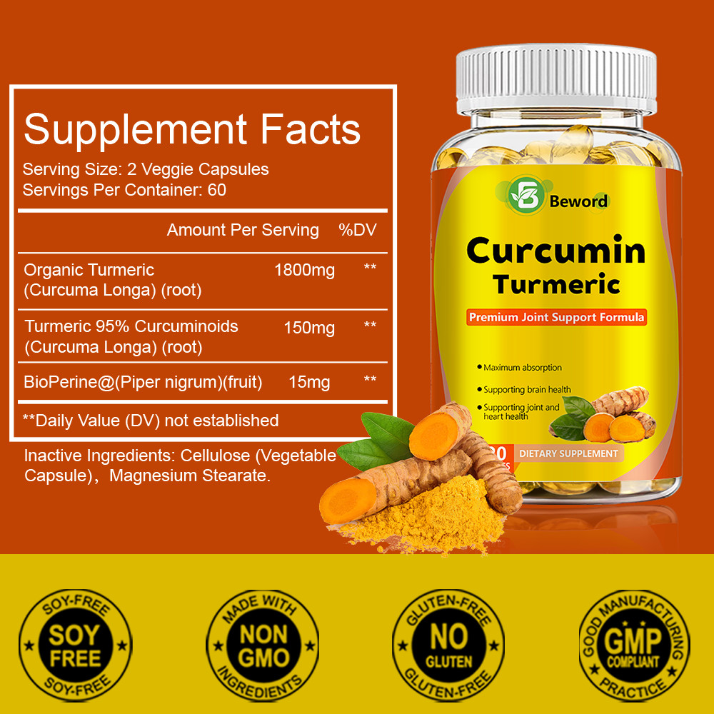 Turmeric Curcumin Highest Potency 95% 1950mg with BioPerine Black Pepper Extract