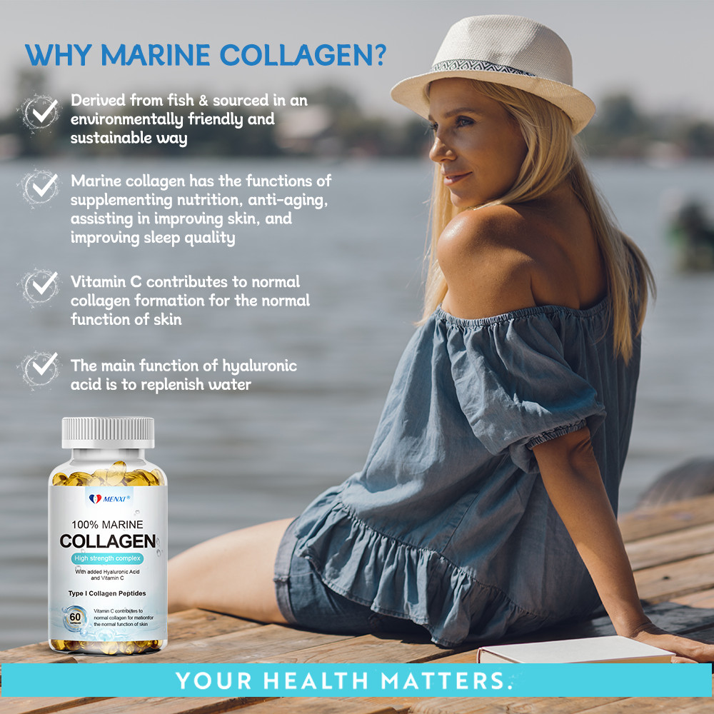 Marine Collagen Capsules 1300mg Hyaluronic Acid,Vitamin C,Skin Health Supplement
