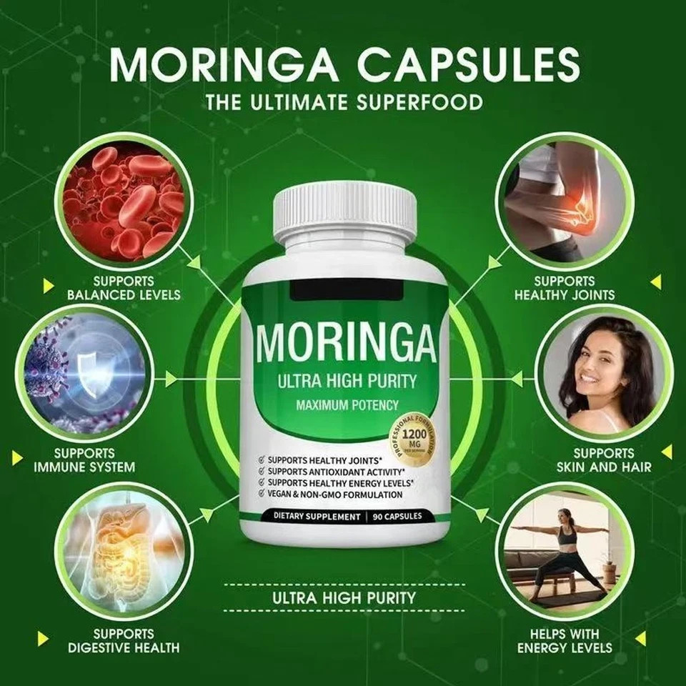 Moringa Capsules 1200mg – Maximum Potency, 3-Pack (90 Ct Each)