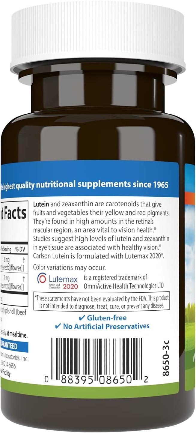 Lutein Antioxidant Softgels – 6mg for Eye Function, 60 Unflavored Softgels
