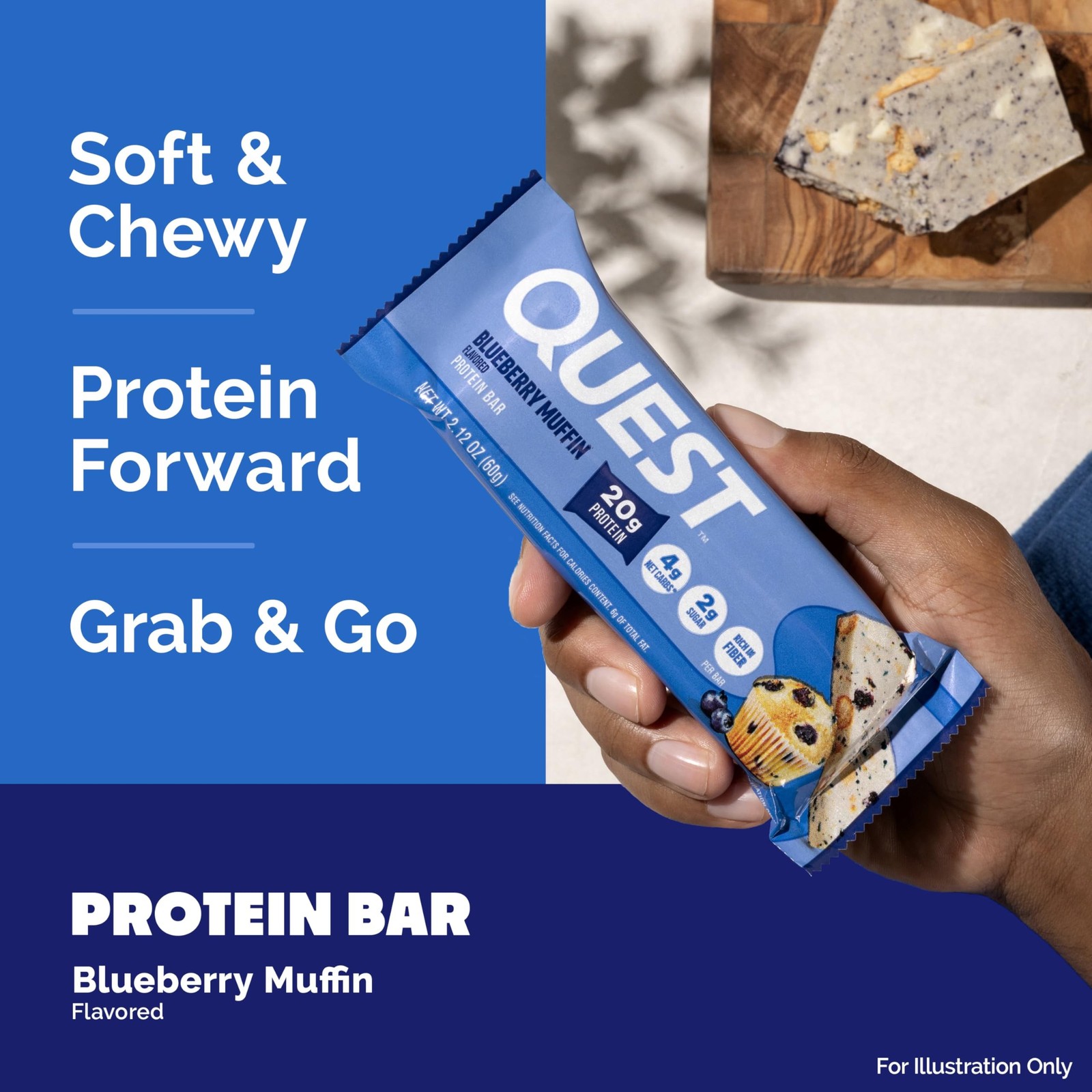 Quest Nutrition Blueberry Muffin Protein Bars, 20g Protein, 5g Net Carbs, 2g …