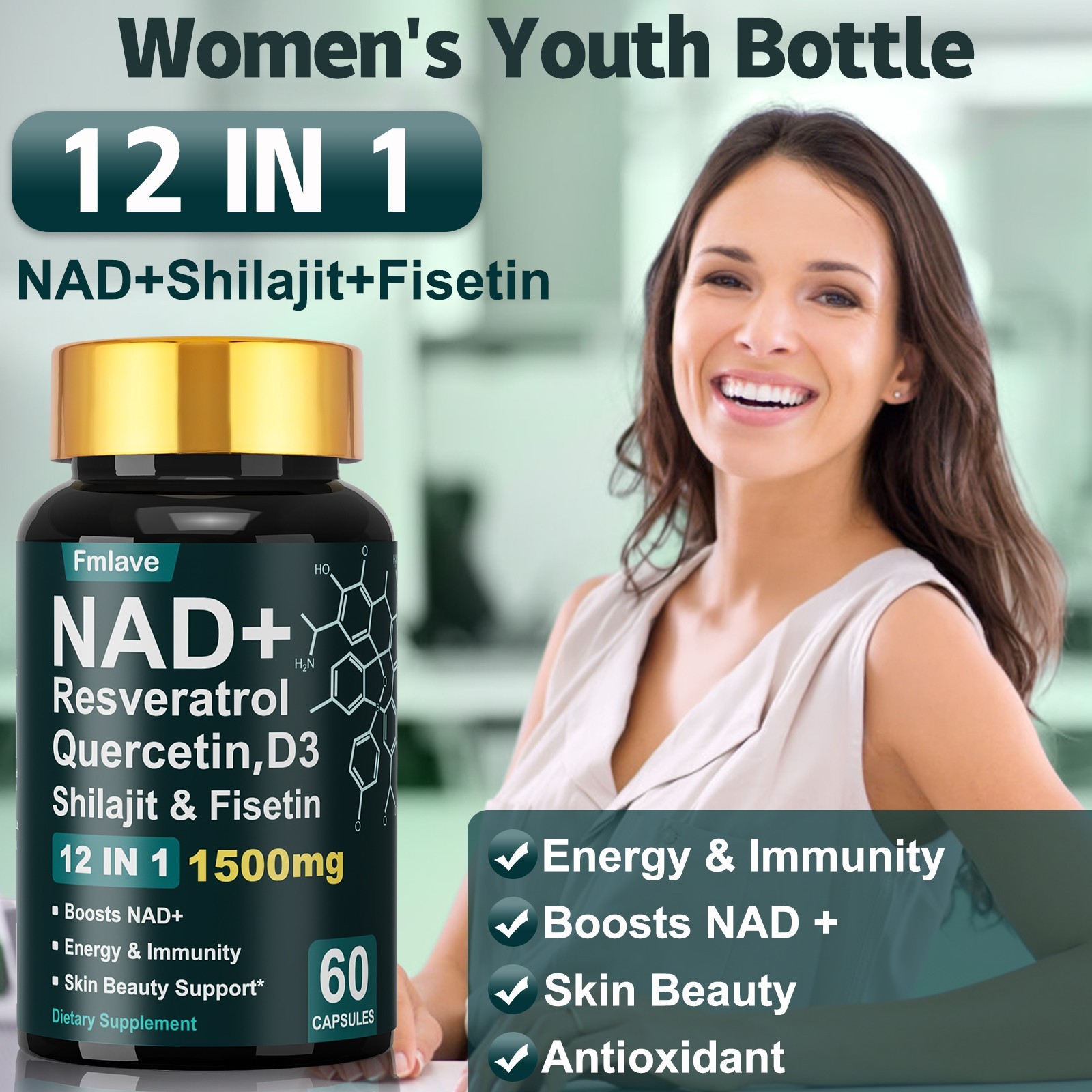 NAD+ Supplement for Anti-Aging Energy Focus & Nicotinamide Riboside Resveratrol