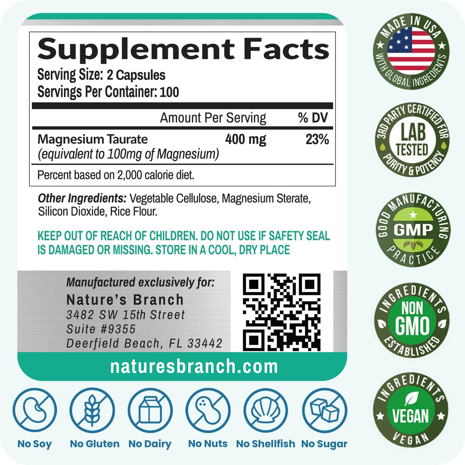 Magnesium Taurate 400mg | High Absorption | 200 200 Count (Pack of 1)