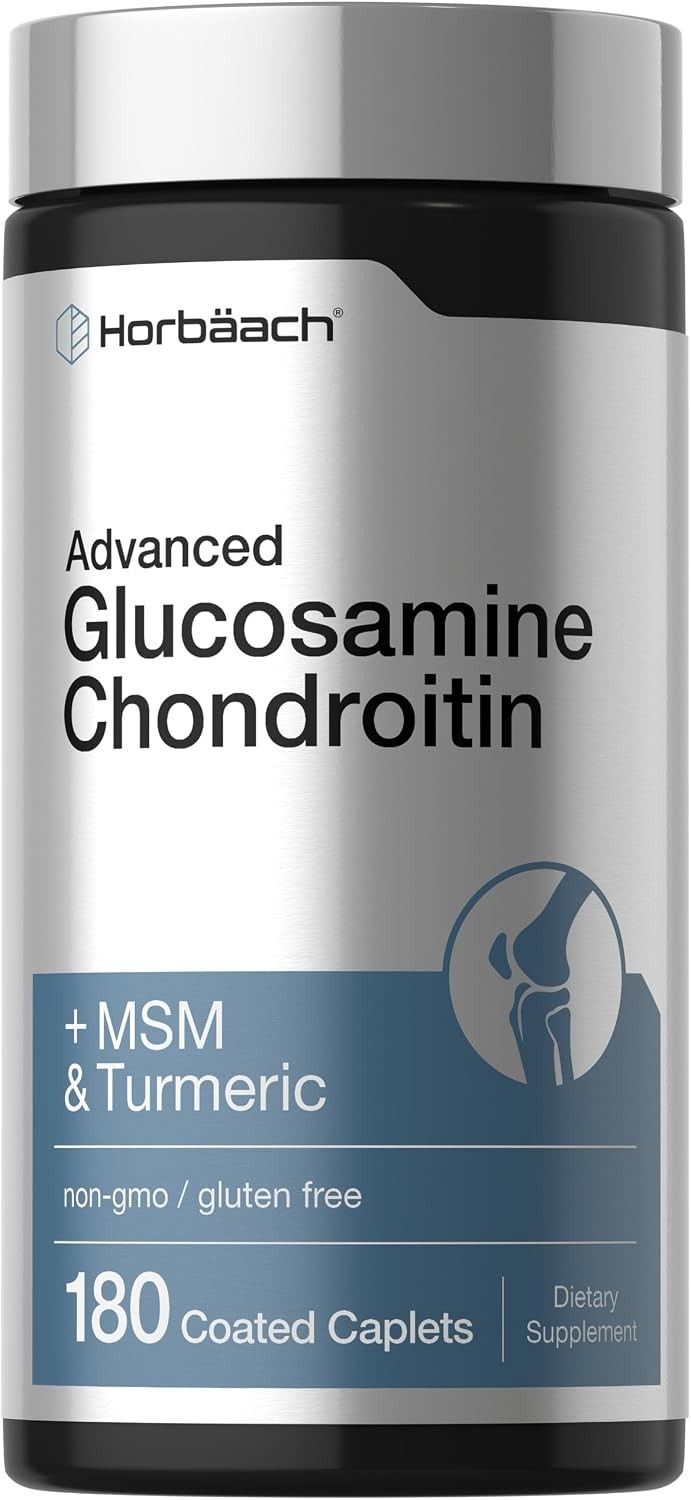 Horbäach Glucosamine Chondroitin | Plus MSM & Turmeric | 180 Coated Caplets