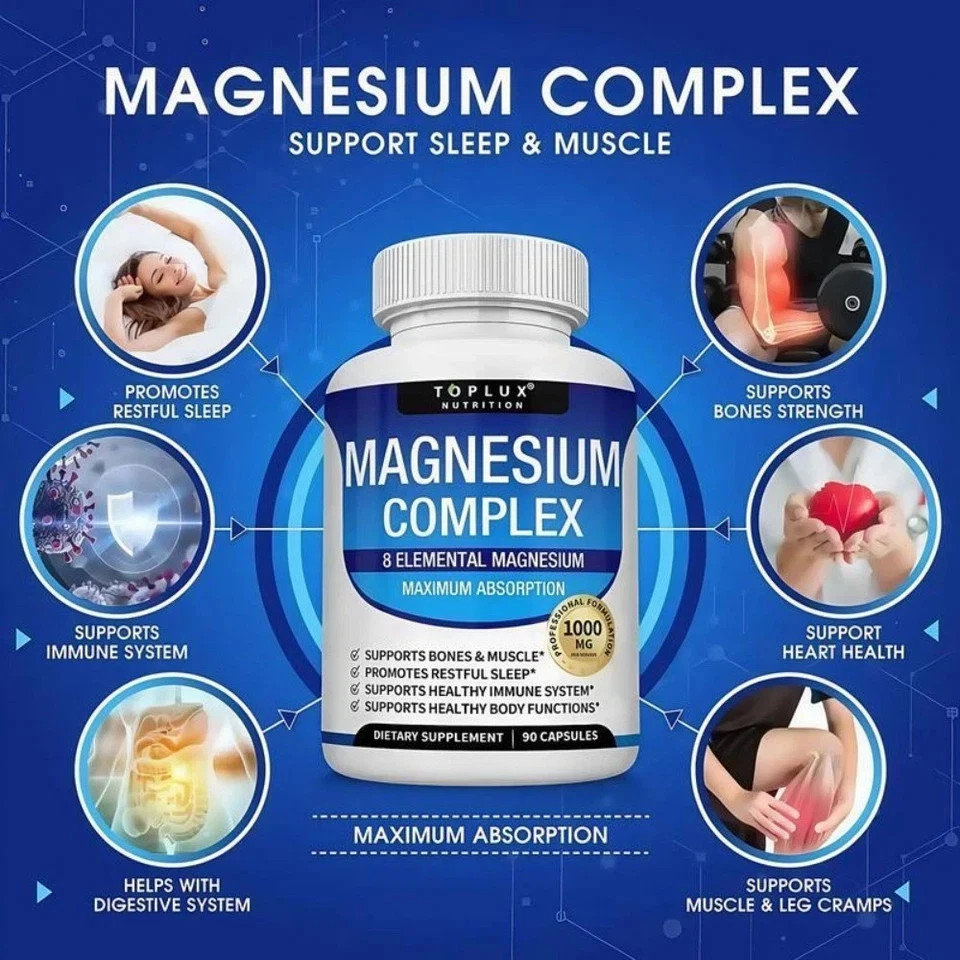 2x Complex Supplement 8 Elemental 1000mg-Magnesium Glycinate, Citrate, Malate–