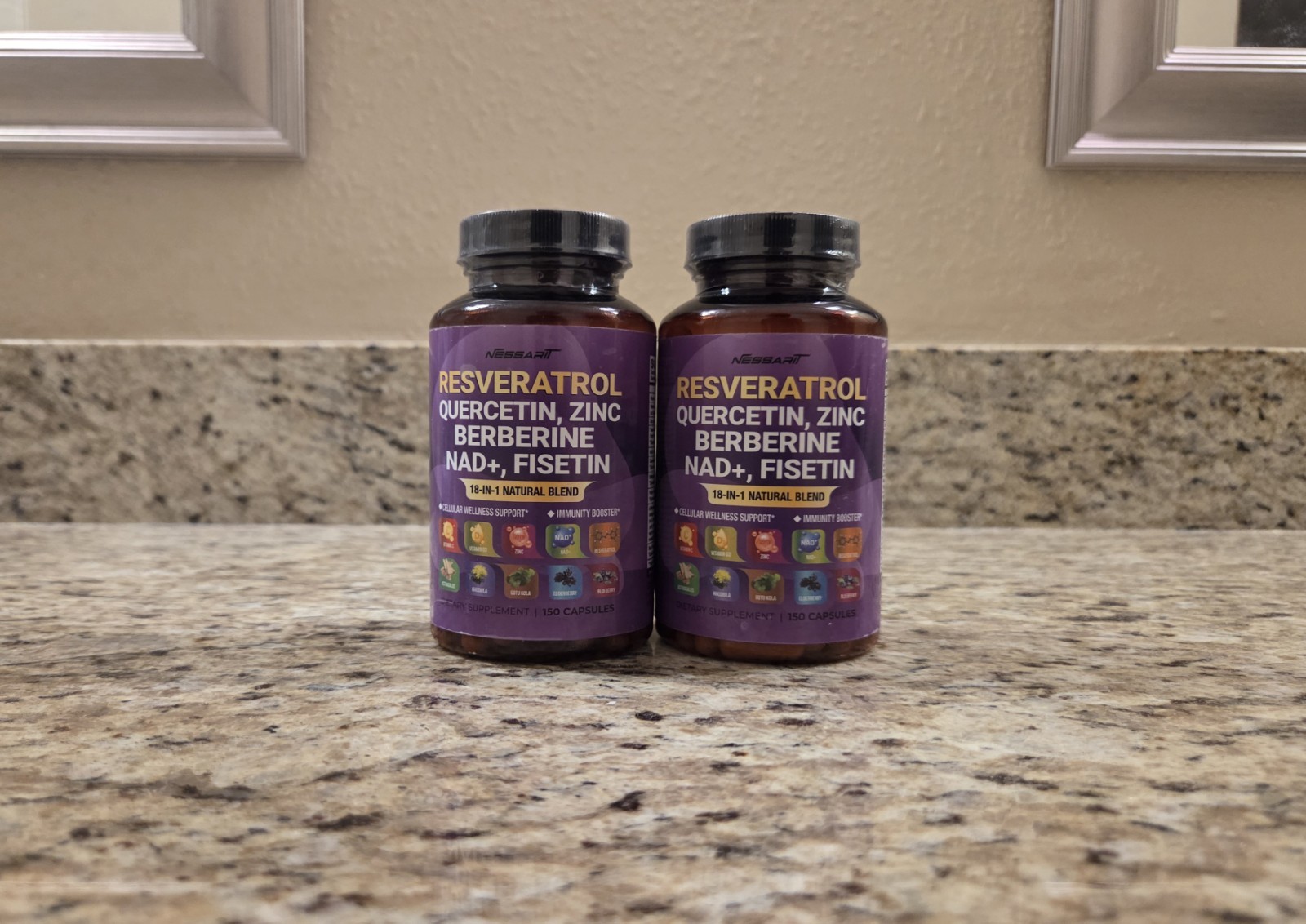 2 Nessarit 18-in-1 Natural Blend RESVERATROL w/ NAD, Quercetin, 150 Capsules