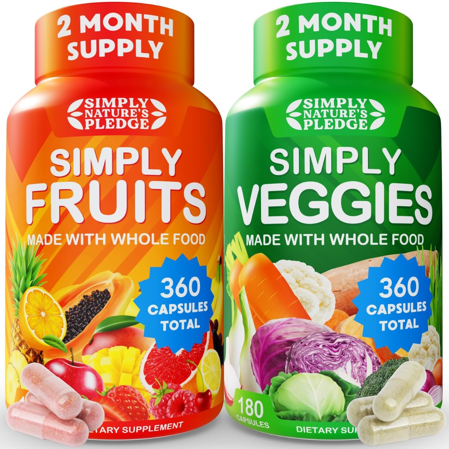 42 Superfood Fruits & Veggies – Whole Food Supplement with Aloe Vera – 180 Count