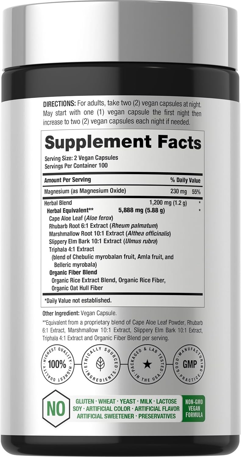 Horbaach Magnesium 230mg | Plus Herbal Blend | 200 Vegan Capsules | Gentle Clean