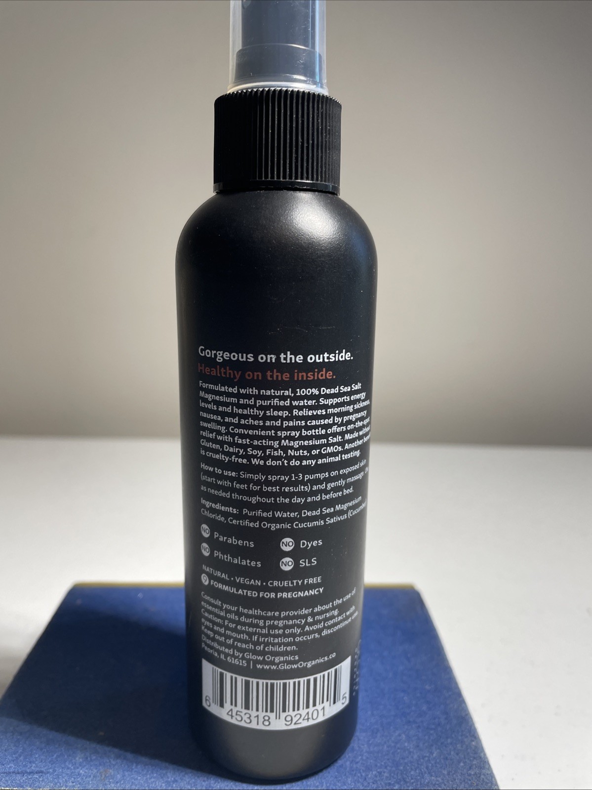 Glow Organics Magnesium Leg Spray 6 oz Dead Sea Salt for Sleep/Pregnancy Cramps