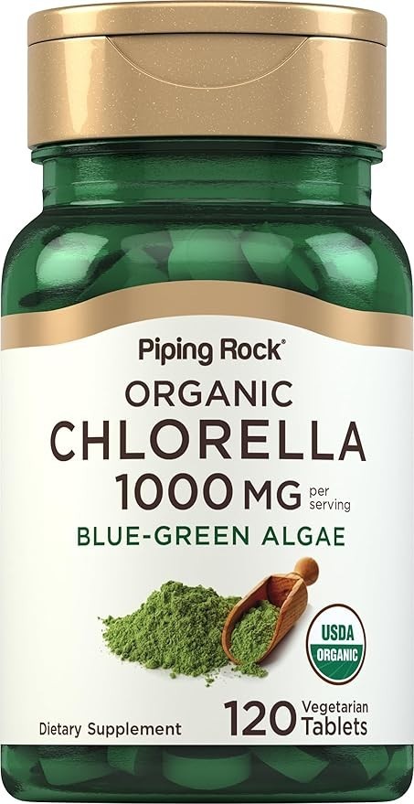 Organic Chlorella Tablets | 120 Count | 1000 mg | Non-GMO | by Piping Rock