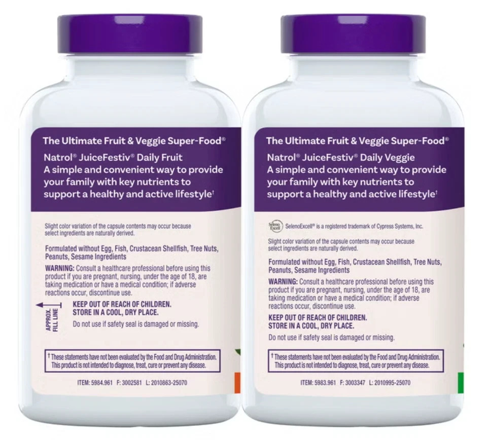 Natrol JuiceFestiv Daily Fruit and Veggie, 240 Capsules – EXP 9/30/27