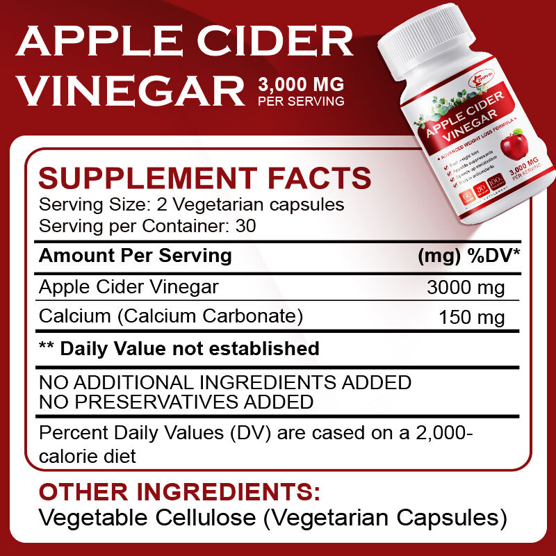 Apple Cider Vinegar Capsules 3000mg Rapid Fast Weight Loss Premium Cleanse Detox