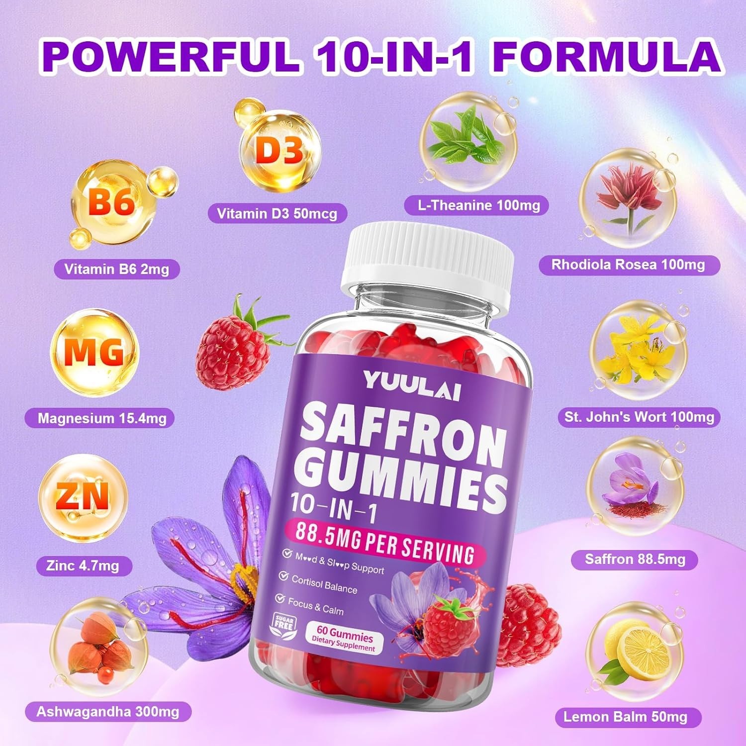 Sugar-Free 10-in-1 Saffron Gummies with Essential Vitamins for Family Wellness