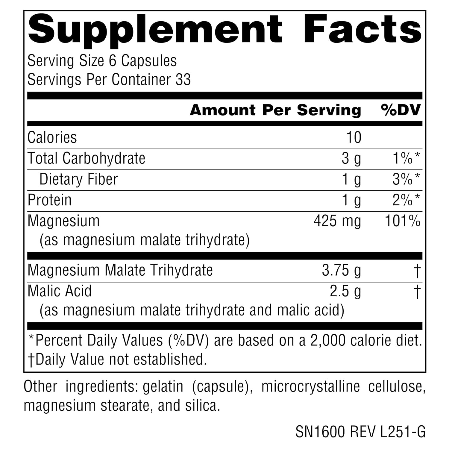 Magnesium Malate Supplement 200 Count Unflavored Capsules 3750mg Energy Support