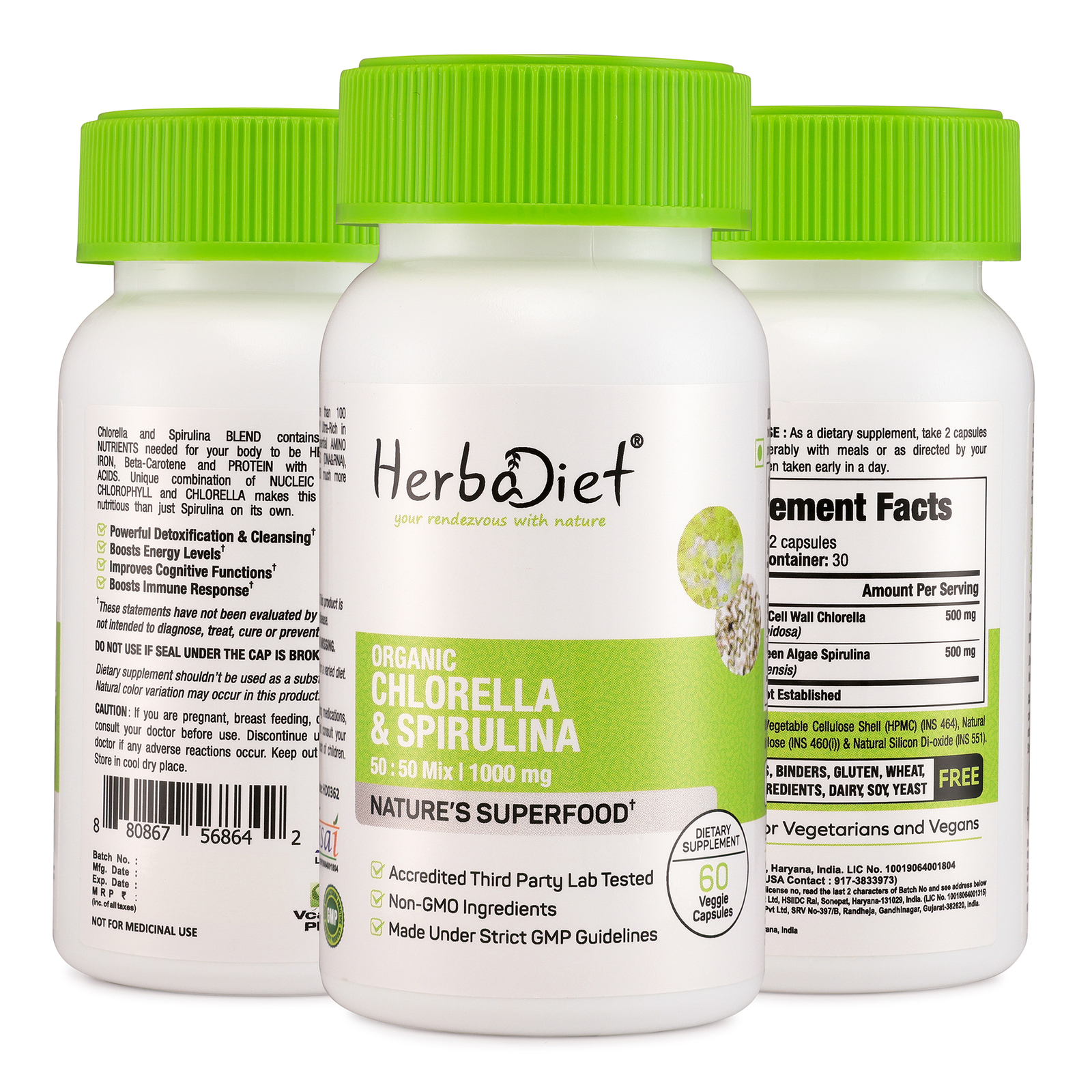 Blue Green Algae Complex Capsules DETOX DOUBLE Spirulina + Chlorella Superfood