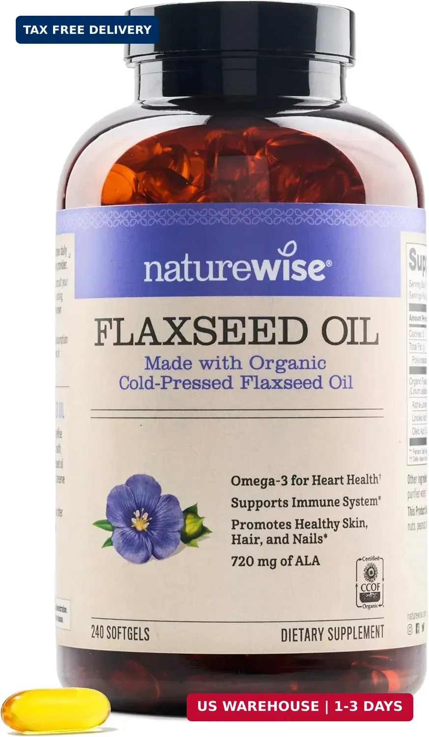 Flaxseed Oil 1200 mg, Fish Free Omega 3 6 9 with 720mg ALA – CCOF Cer