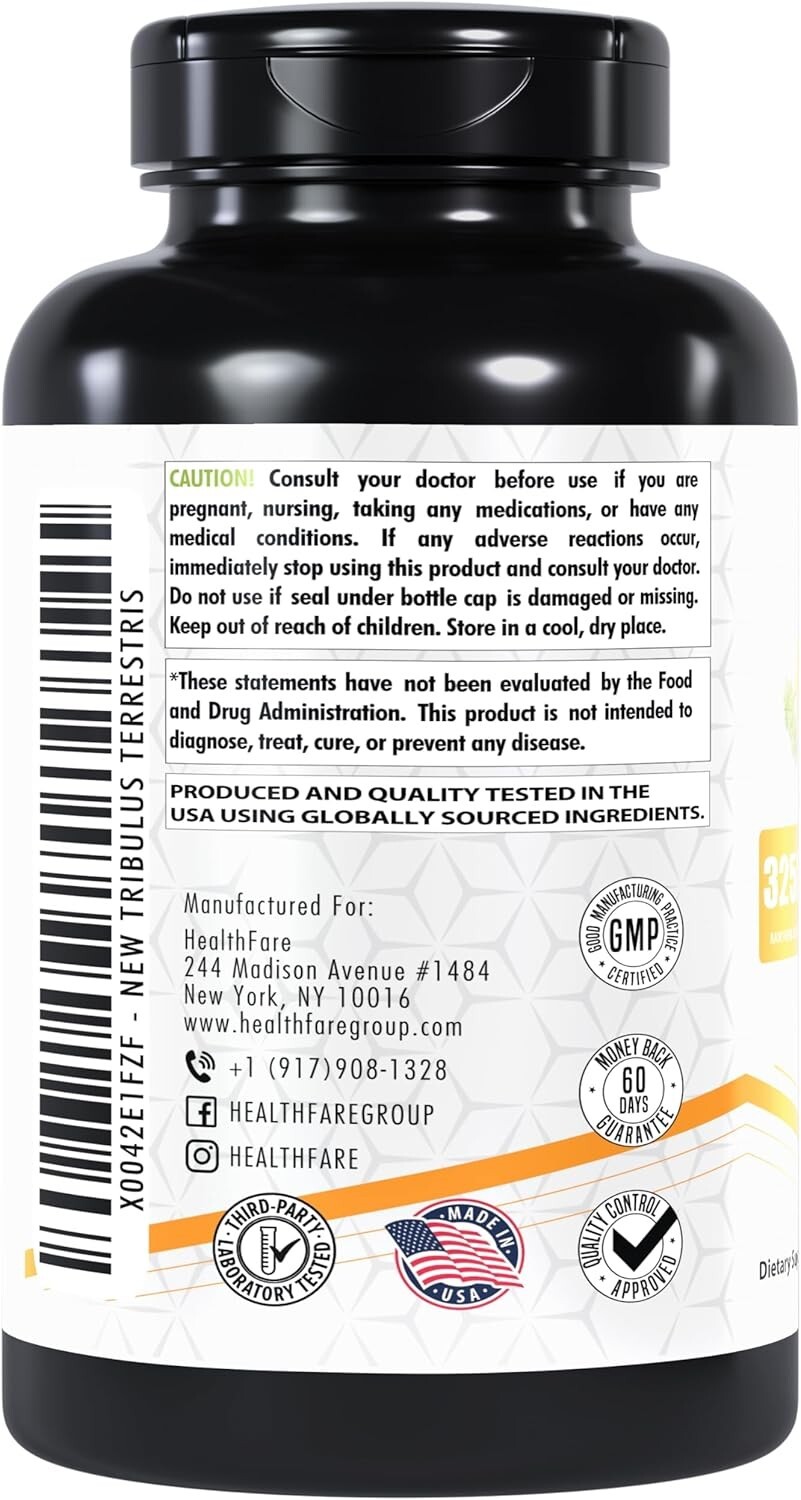 Healthfare Tribulus Terrestris 32,500mg 200 Caps High Potency Herbal Supplements